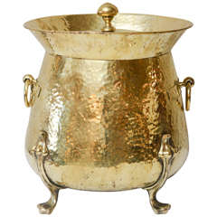 Antique English Hammered Brass Coal Hod, Late 19th Century