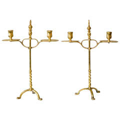 Pair of English Brass Adjustable Candelabra, Circa 1820