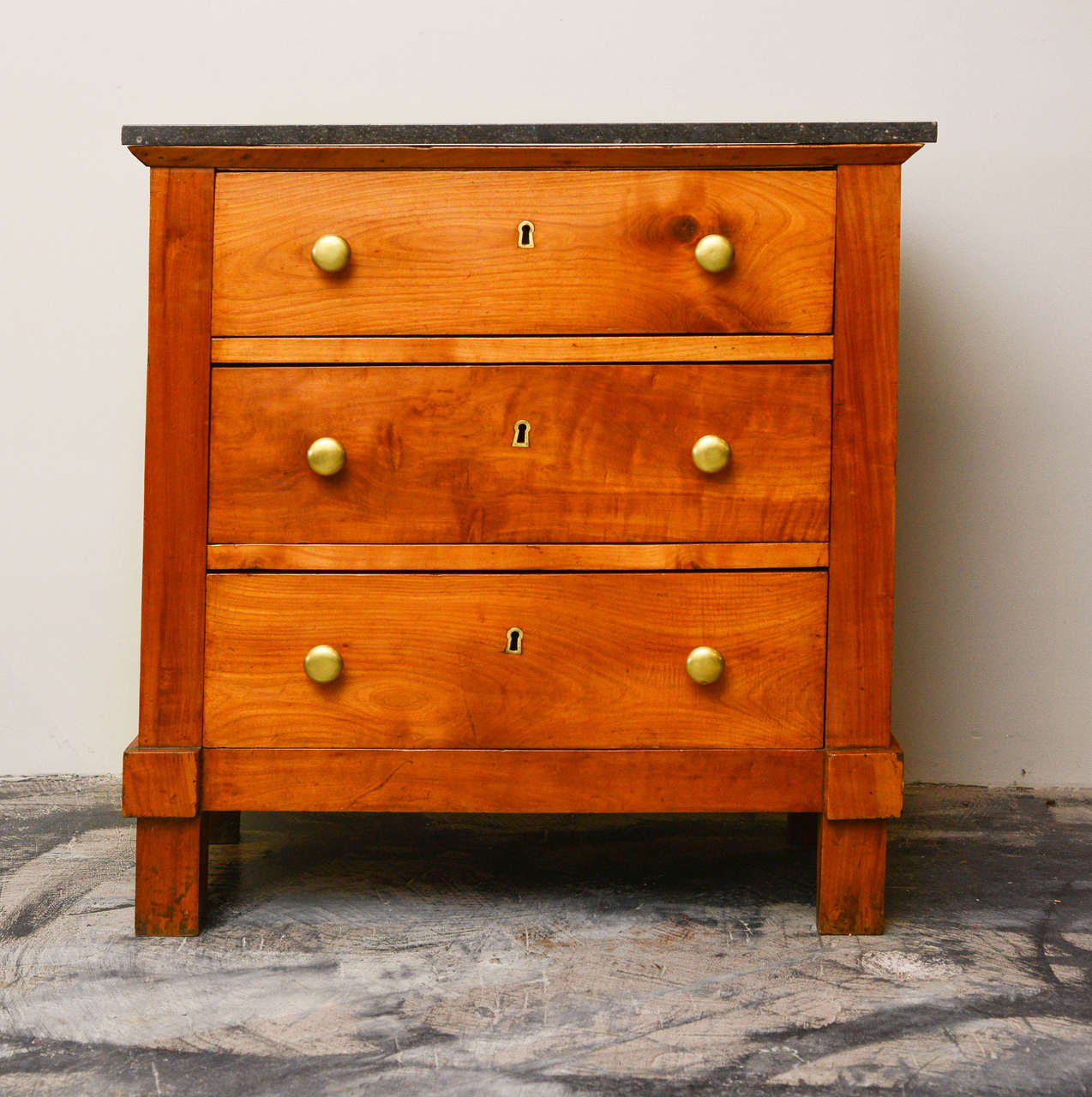 Northern Italian Fruitwood and Fossilized Marble Top Three-Drawer Chest of Drawers, Circa 1890