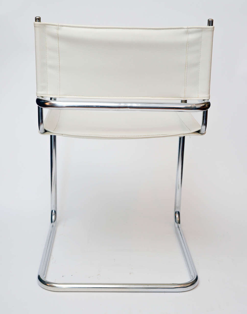 Set of Four Midcentury Chrome and White Pleather Chairs 1