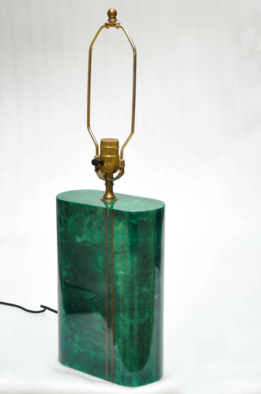 Aldo Tura Green Parchment and Brass Table Lamp with one socket