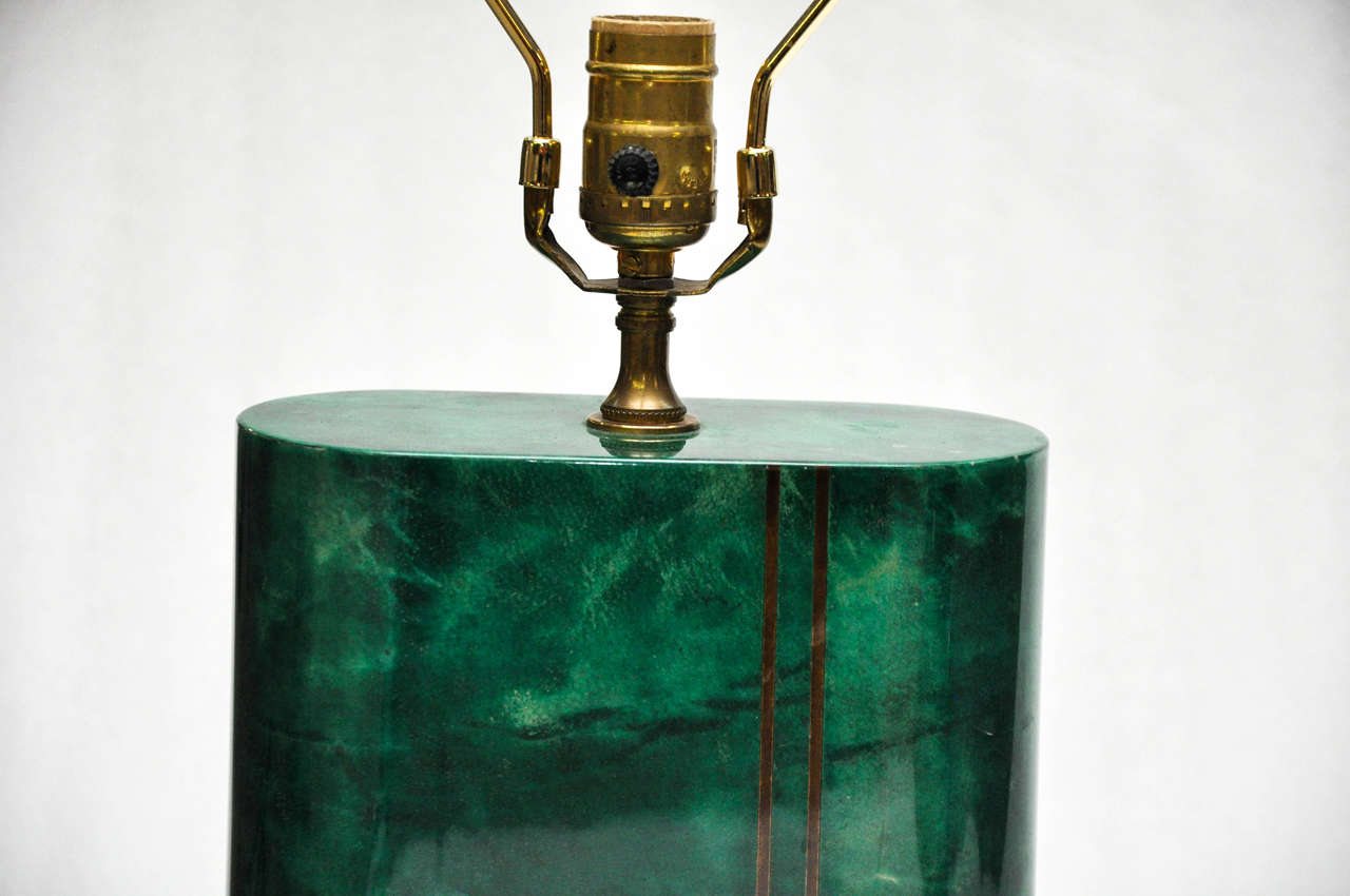 Italian Aldo Tura Green Parchment and Brass Table Lamp