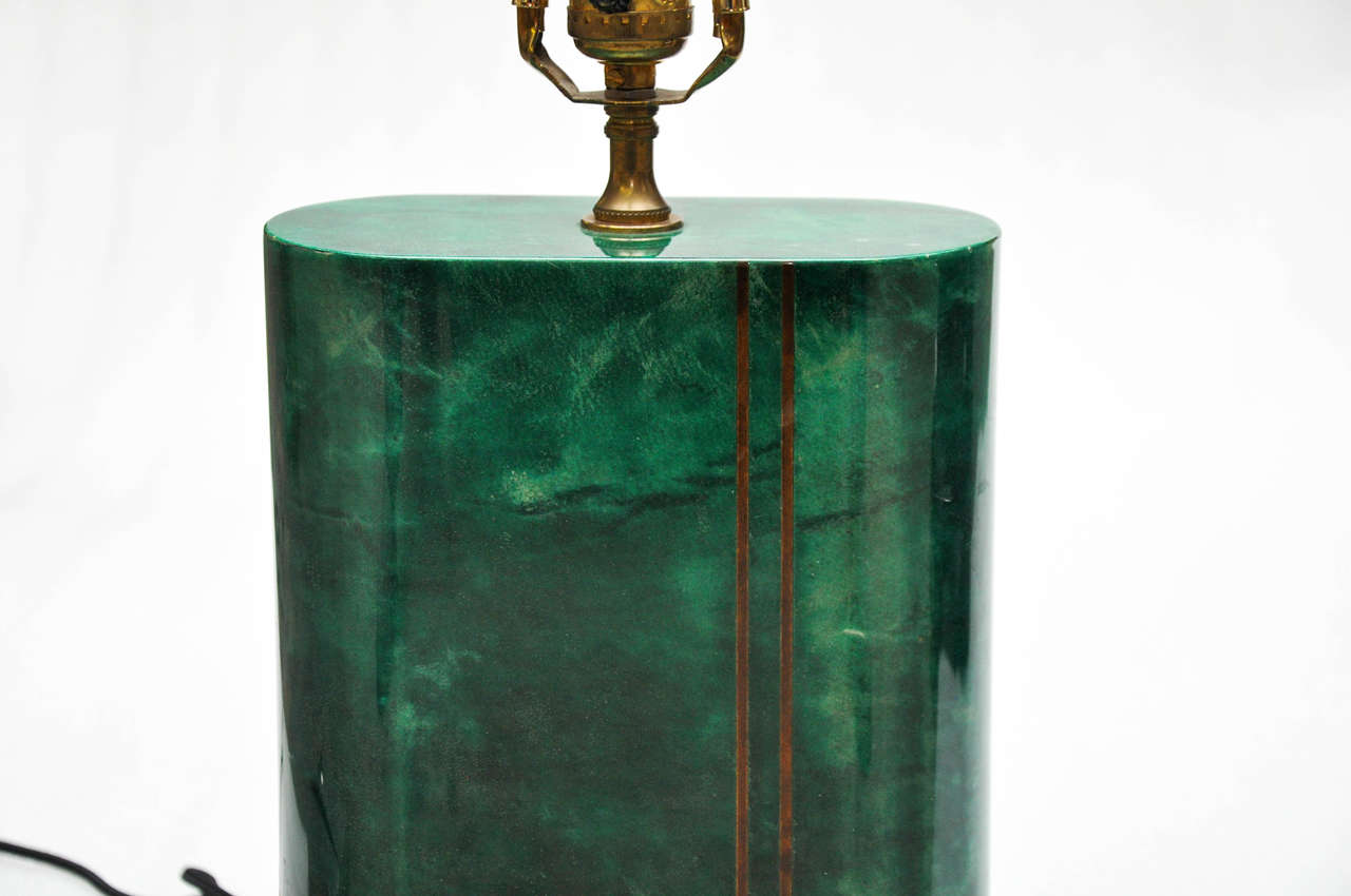 Mid-20th Century Aldo Tura Green Parchment and Brass Table Lamp