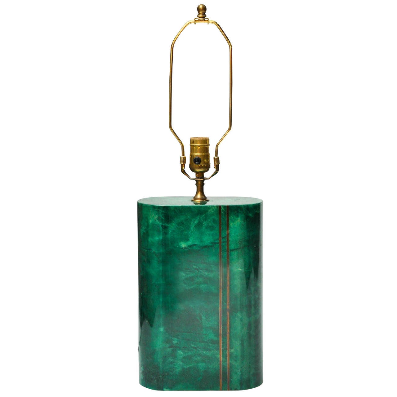 Aldo Tura Green Parchment and Brass Table Lamp