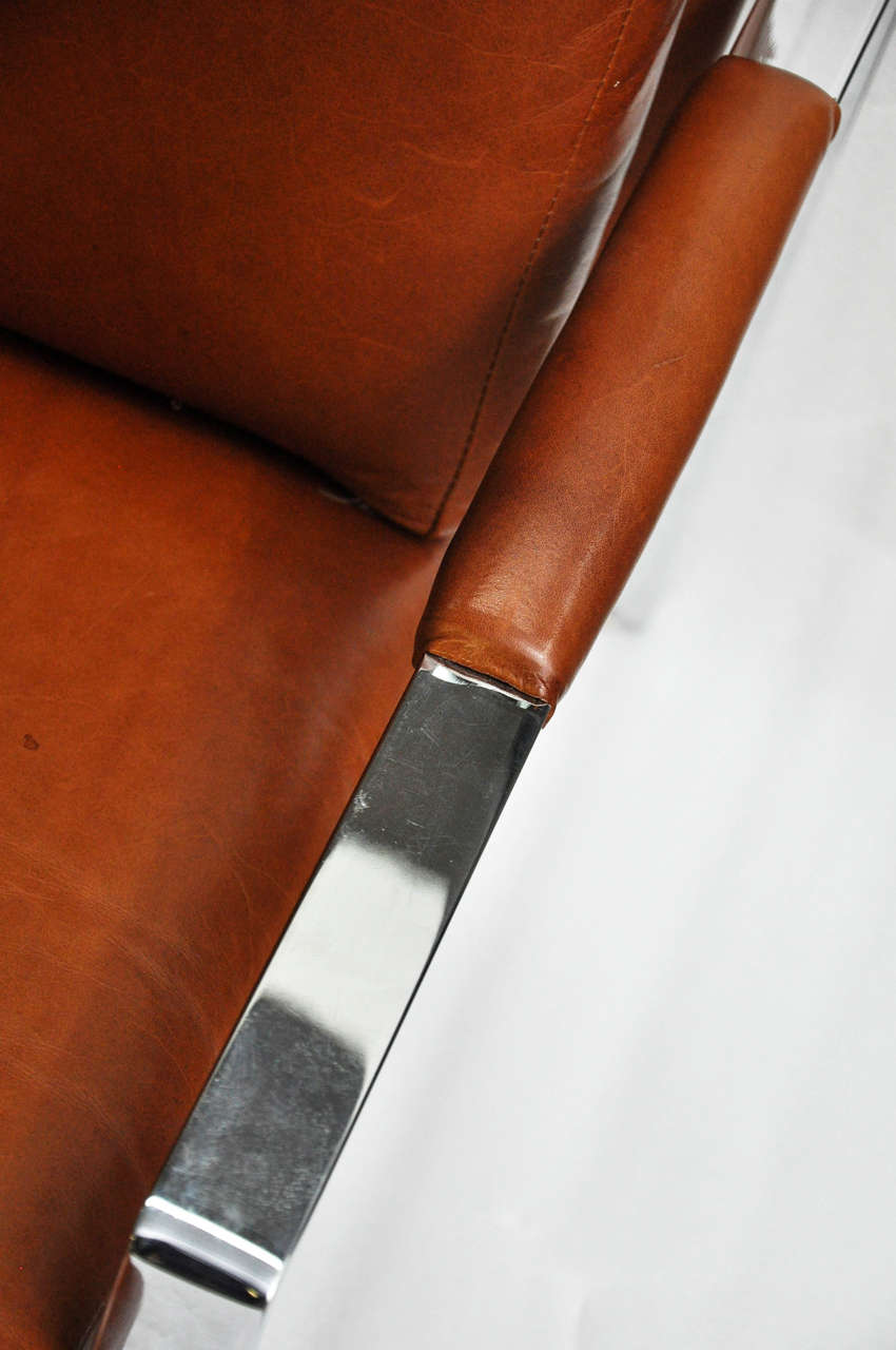 American Milo Baughman Leather and Chrome Chair