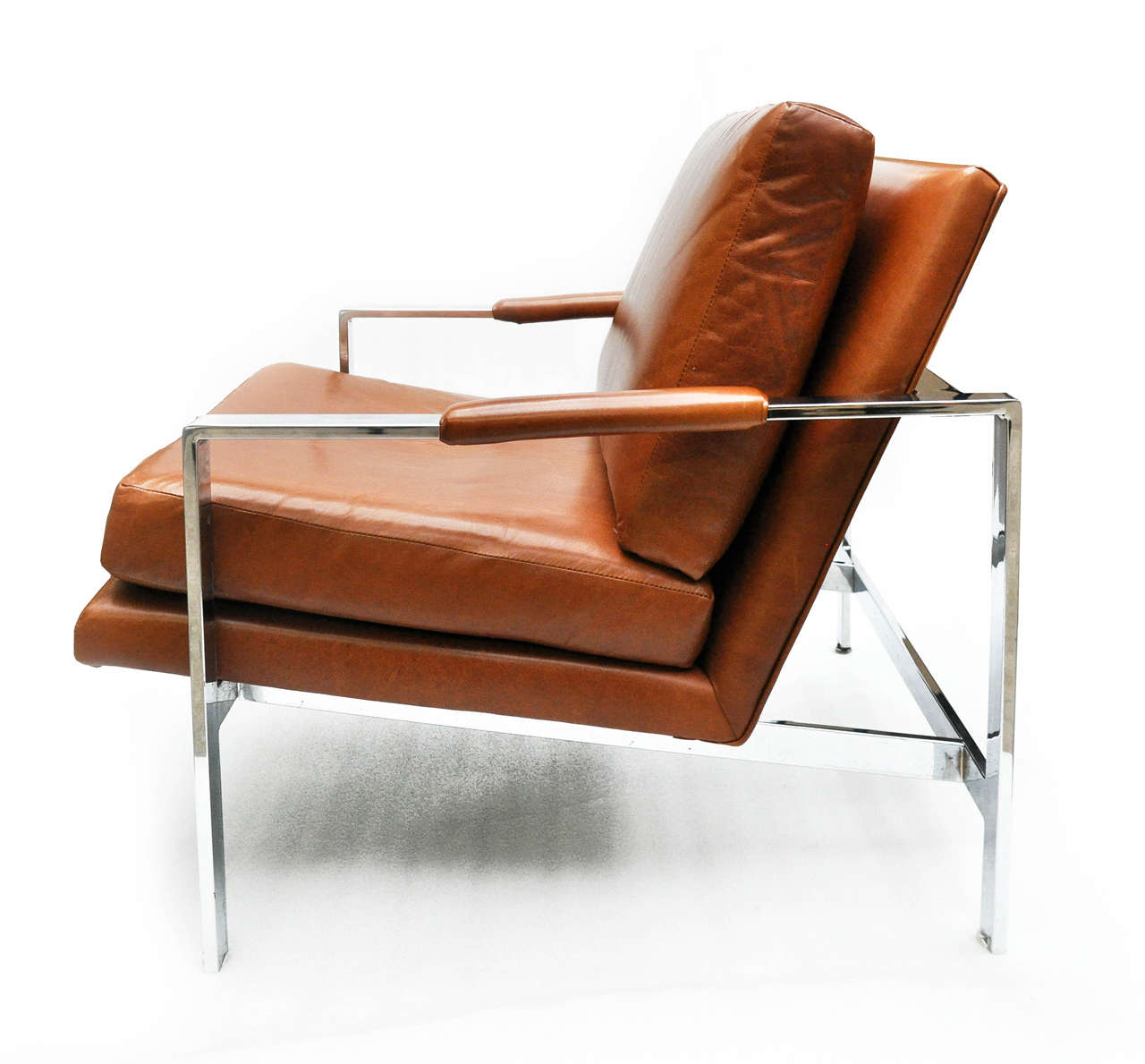 Milo Baughman Leather and Chrome Chair In Excellent Condition In Chicago, IL