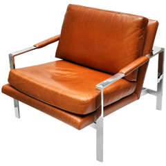 Milo Baughman Leather and Chrome Chair
