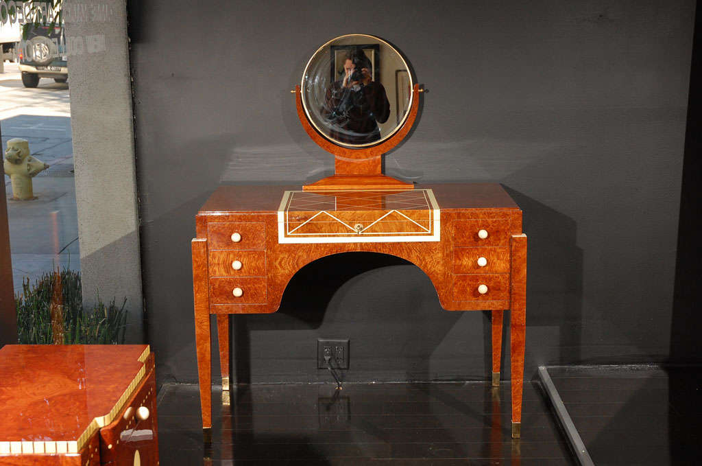 Original vanity from The St. James’s Club in Los Angeles 
(Sunset Tower 1929)
Elaborate Ruhlmann design with faux ivory inlay 
Exclusive craftsmanship
