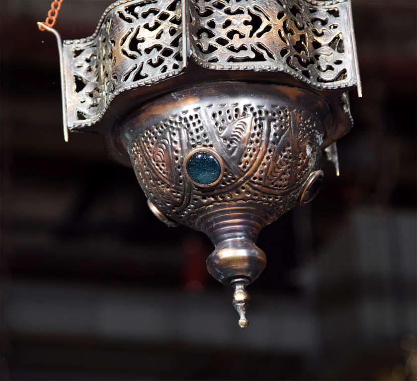 Lantern Middle Eastern Pierced Brass with Glass Inserts