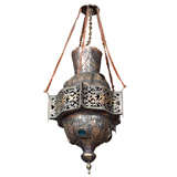 Lantern Middle Eastern Pierced Brass with Glass Inserts