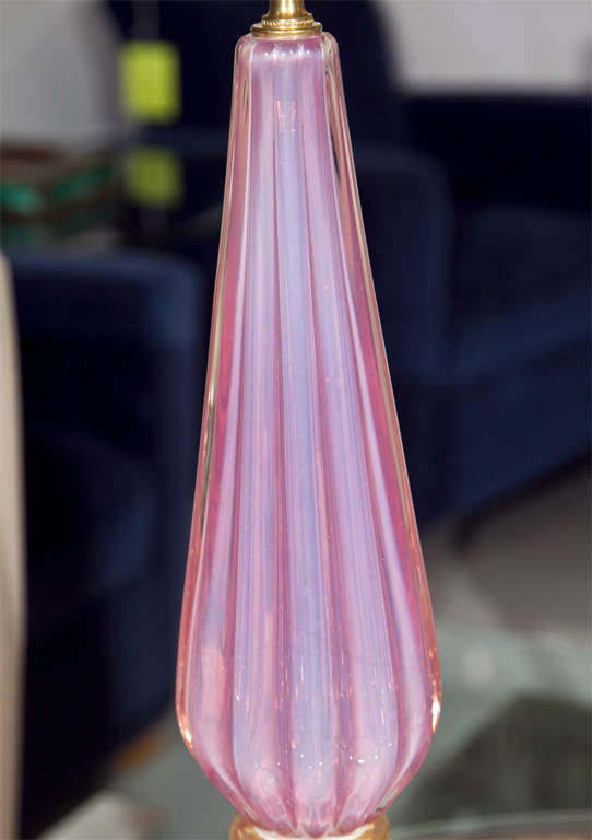 Glass Seguso Murano Lamps Italian Pink Opaline/Venetian For Sale