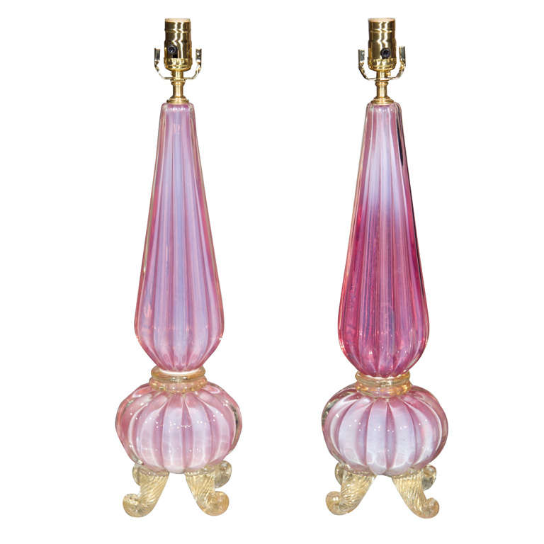 Seguso Murano Lamps Italian Pink Opaline/Venetian For Sale