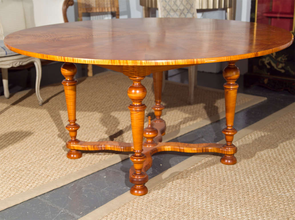 Round Tiger Maple Table at 1stDibs