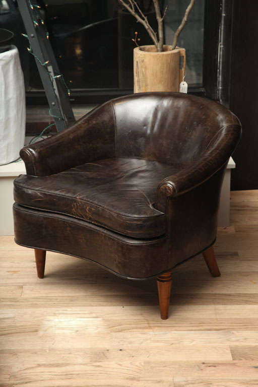 fabulous leather club chair possibly for Dunbar (unmarked)