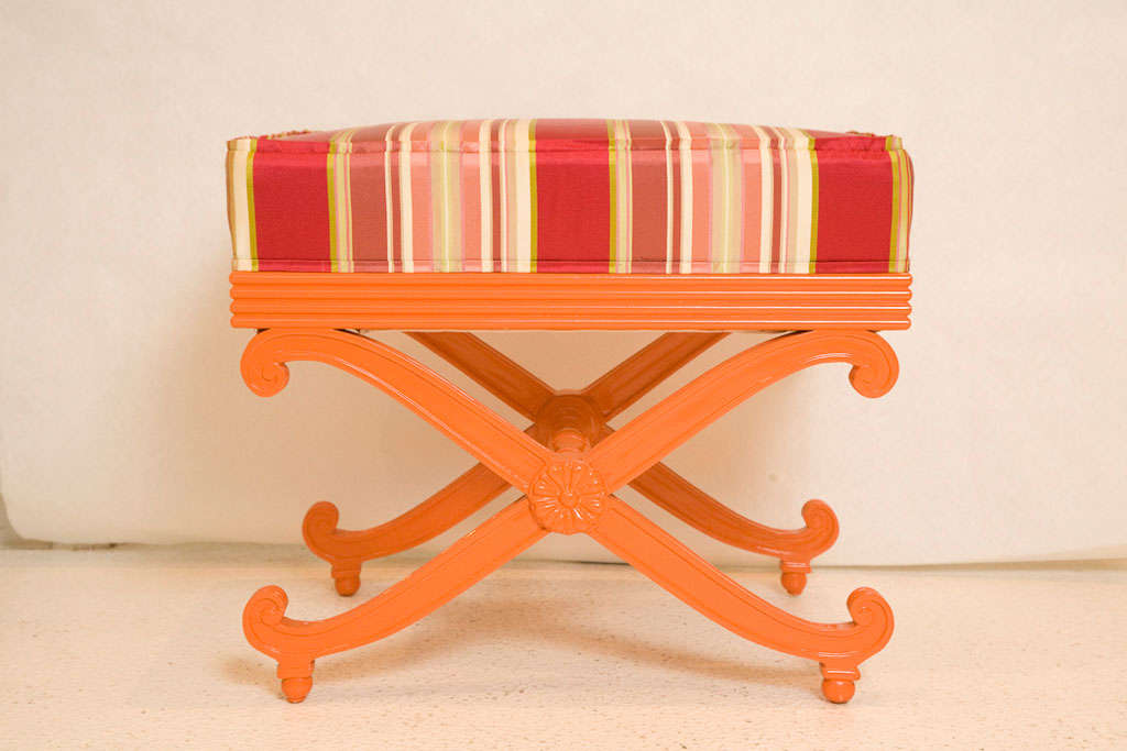 Pair of Silk Upholstered Hollywood Regency Stools