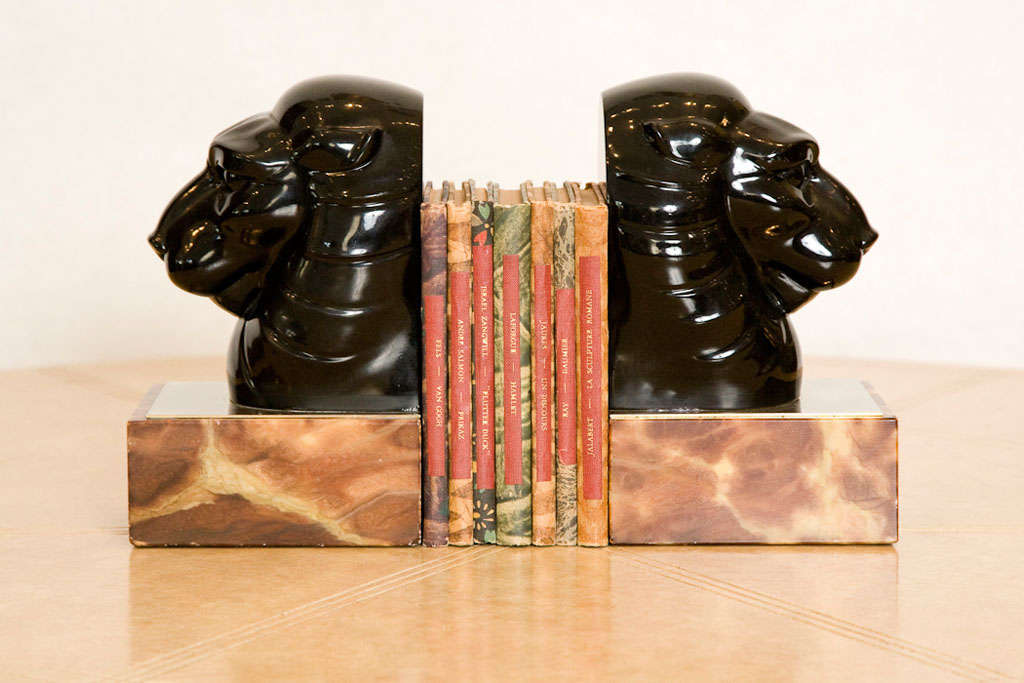 Plated Italian Art Deco Lion Head Bookends