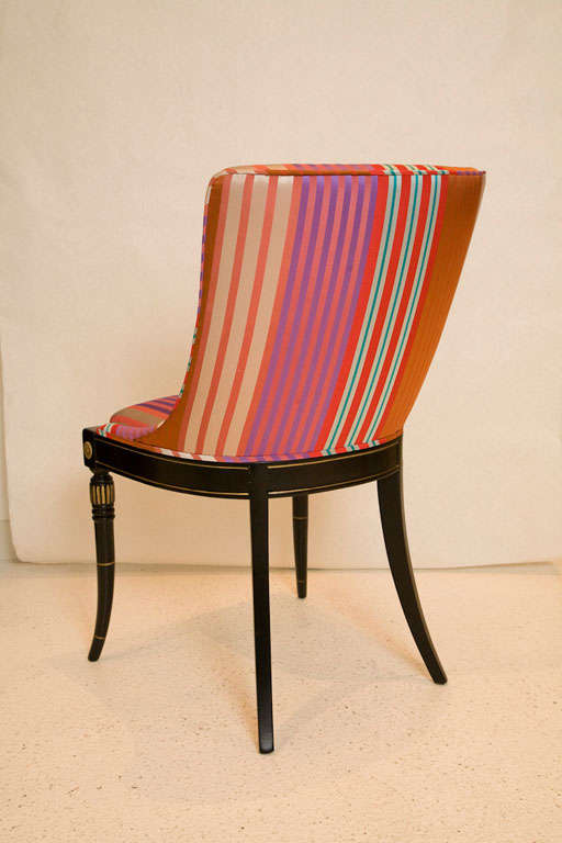 American Pair of Silk Upholstered Hollywood Regency Side Chairs.