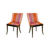 Pair of Silk Upholstered Hollywood Regency Side Chairs.