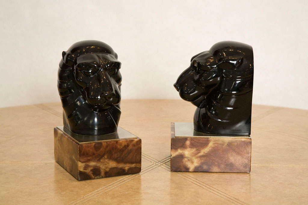 Italian Art Deco Lion Head Bookends at 1stdibs