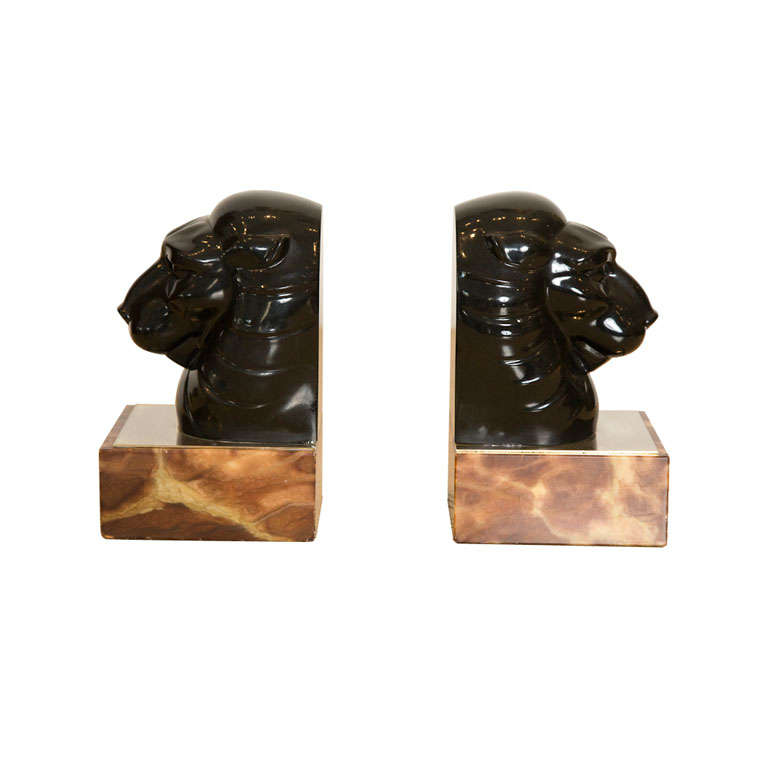 Italian Art Deco Lion Head Bookends at 1stdibs
