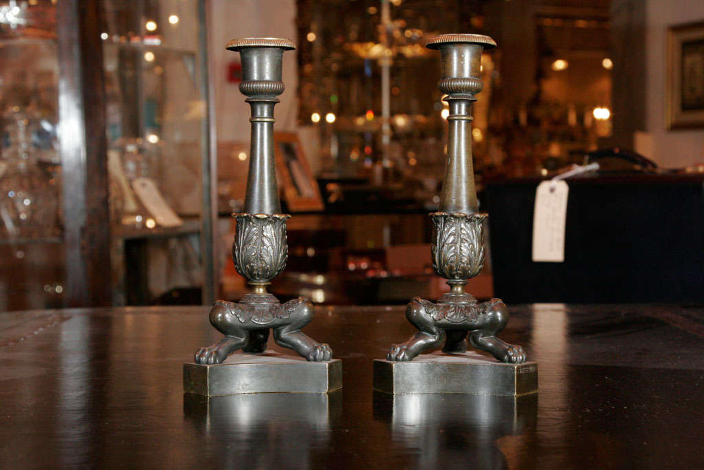 A pair of Regency bronze candlesticks For Sale 2