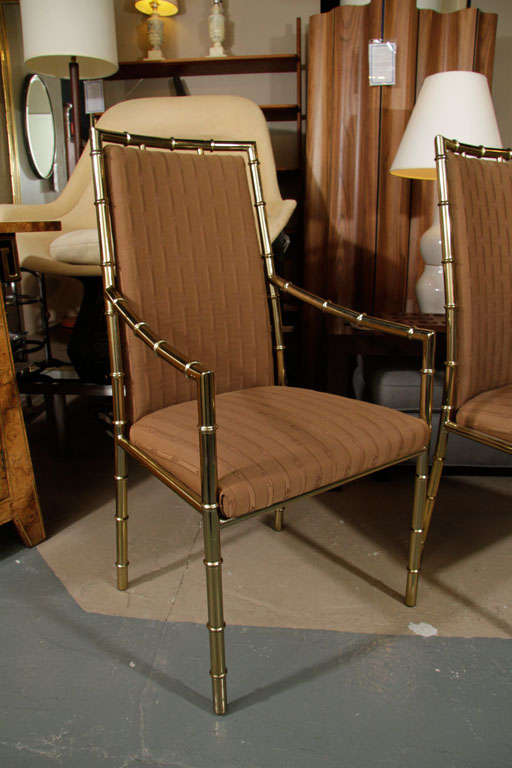 Set of 1970s Brass Faux Bamboo Dining Chairs by Mastercraft