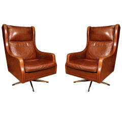 Pair of Leather Swivel Chairs by Borge Mogensen Pair of Leather Swivel Chairs by Borge Mogensen