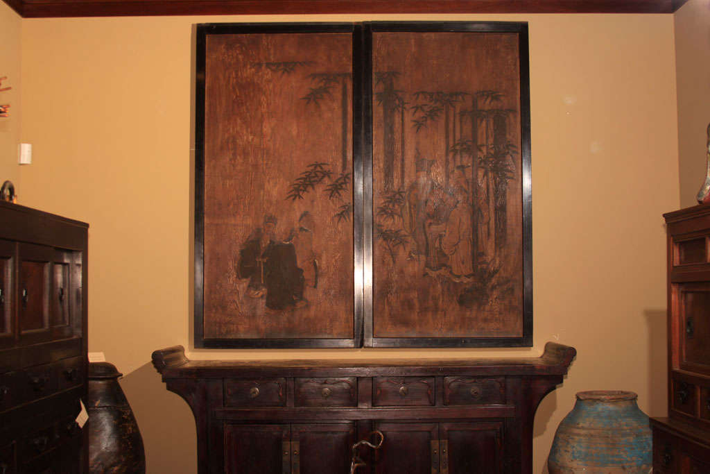 19th Century Pair of Japanese Sugi-do Painted Wood Doors For Sale