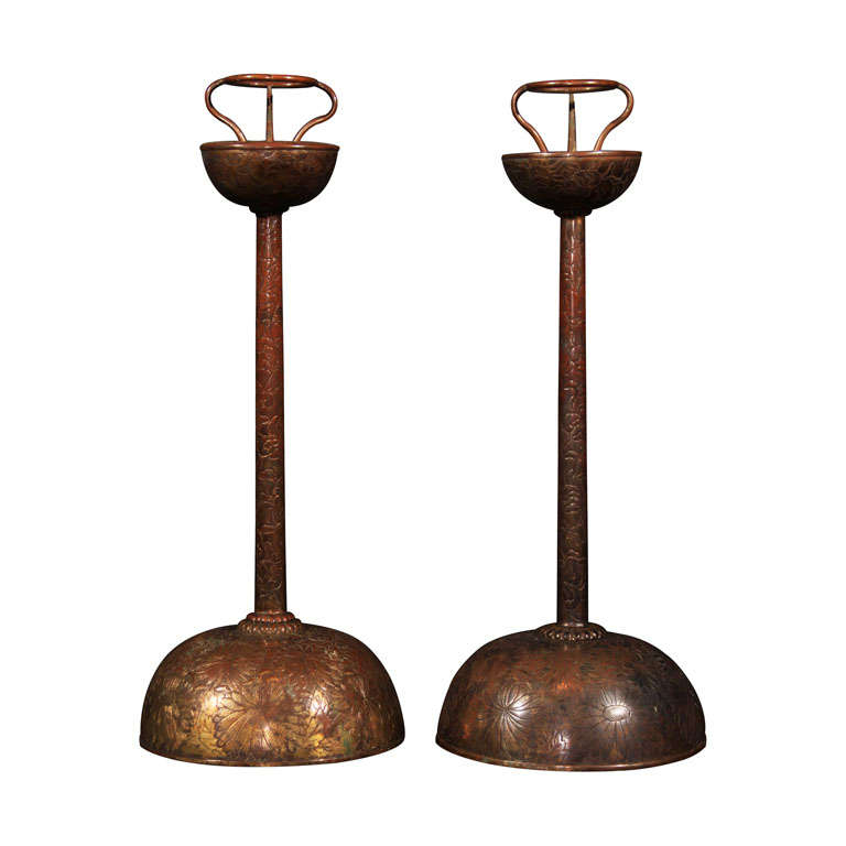 Pair of Japanese Copper Candlesticks For Sale