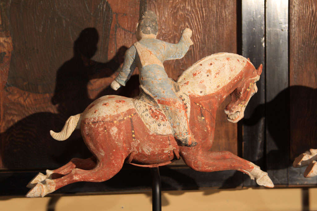Pair of Chinese Tang Dynasty Horse & Rider Equestrian Figures For Sale 5
