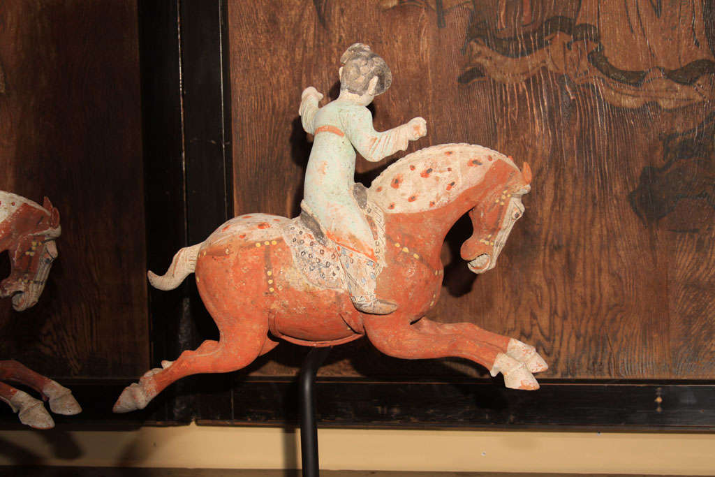 Pair of Chinese Tang Dynasty Horse & Rider Equestrian Figures For Sale 6