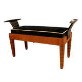 French Cherry Wood Bench with Ebonized Arms and Upholstered Seat