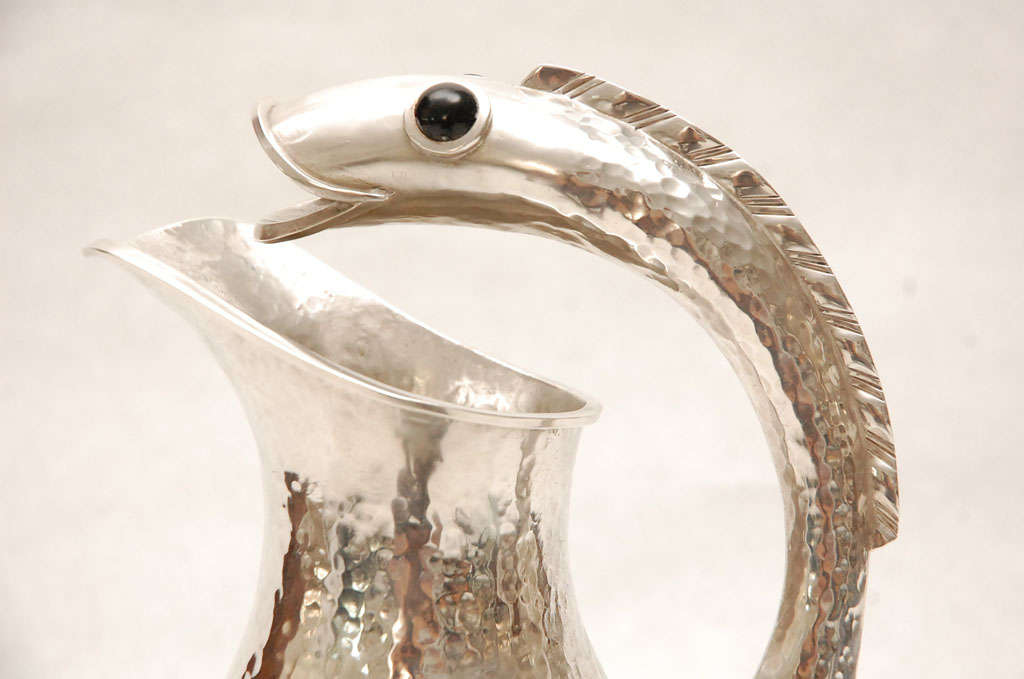 Mexican Hand Chased Silver Plate Pitcher by Los Castillos