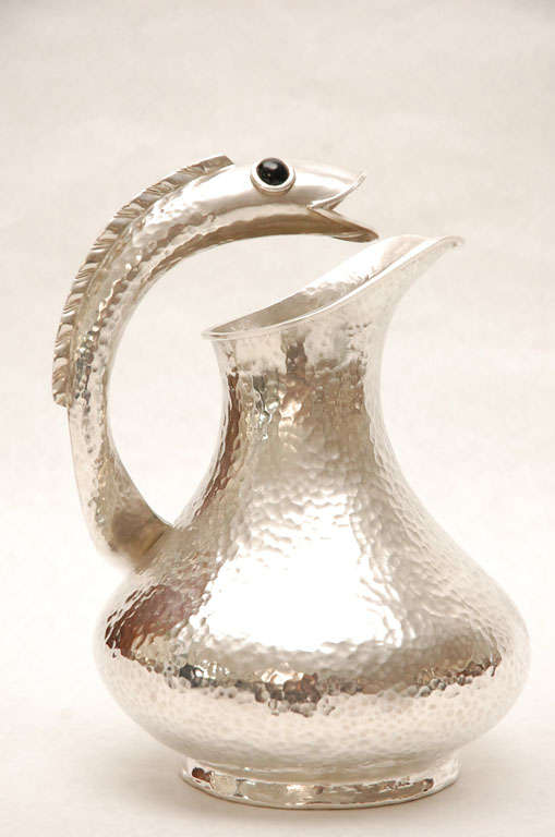 Mid-20th Century Hand Chased Silver Plate Pitcher by Los Castillos