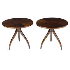 Pair of Inlaid Top Tripod Gueridon Tables by Drexel 9