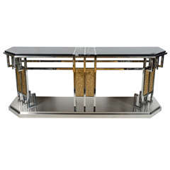 Stanless Steel, Bronze and Marble Topped Console by Lorin Marsh