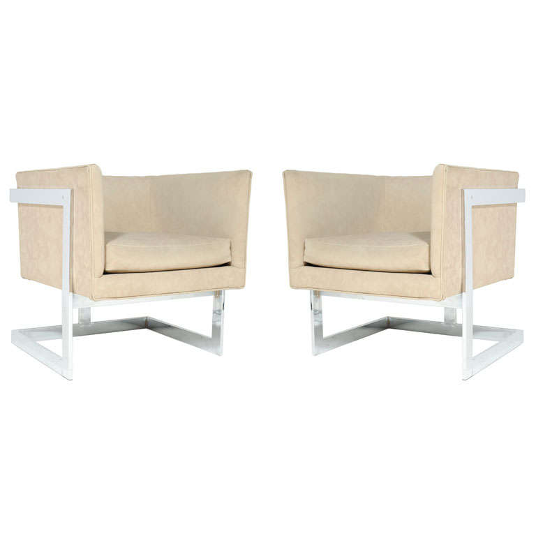 American Floating Cube Club Chairs by Milo Baughman for Thayer Coggin For Sale