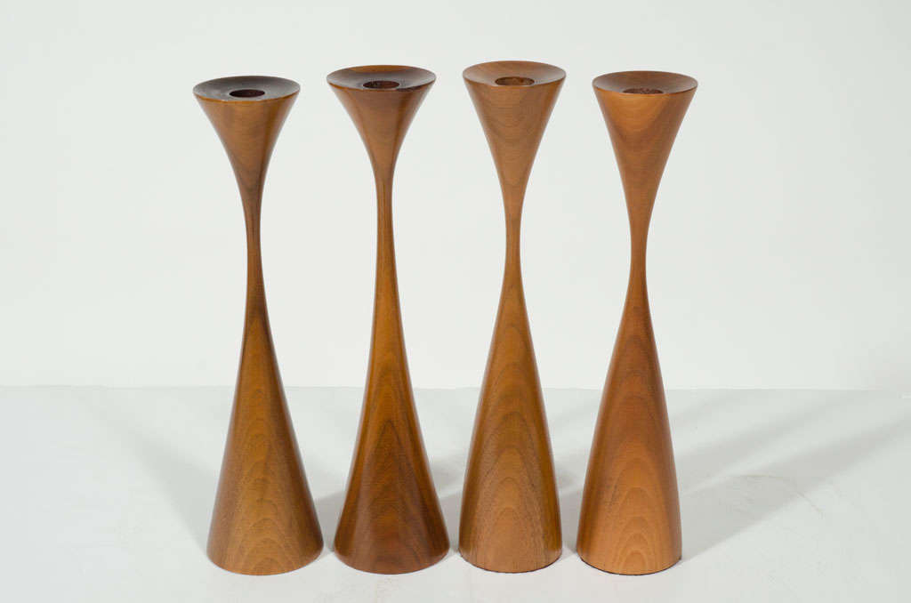 Set of Two Turned Walnut Candlesticks by Rude Osolnik at 1stDibs rude