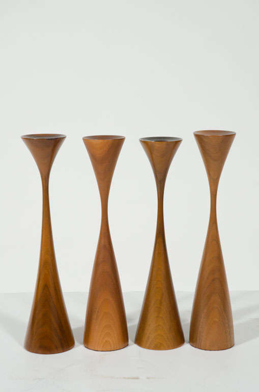 Set of Two Turned Walnut Candlesticks by Rude Osolnik at 1stDibs rude