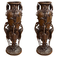 Pair of Bronze Asian Urns