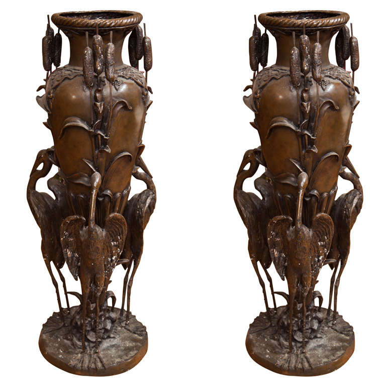 Pair of Bronze Asian Urns For Sale