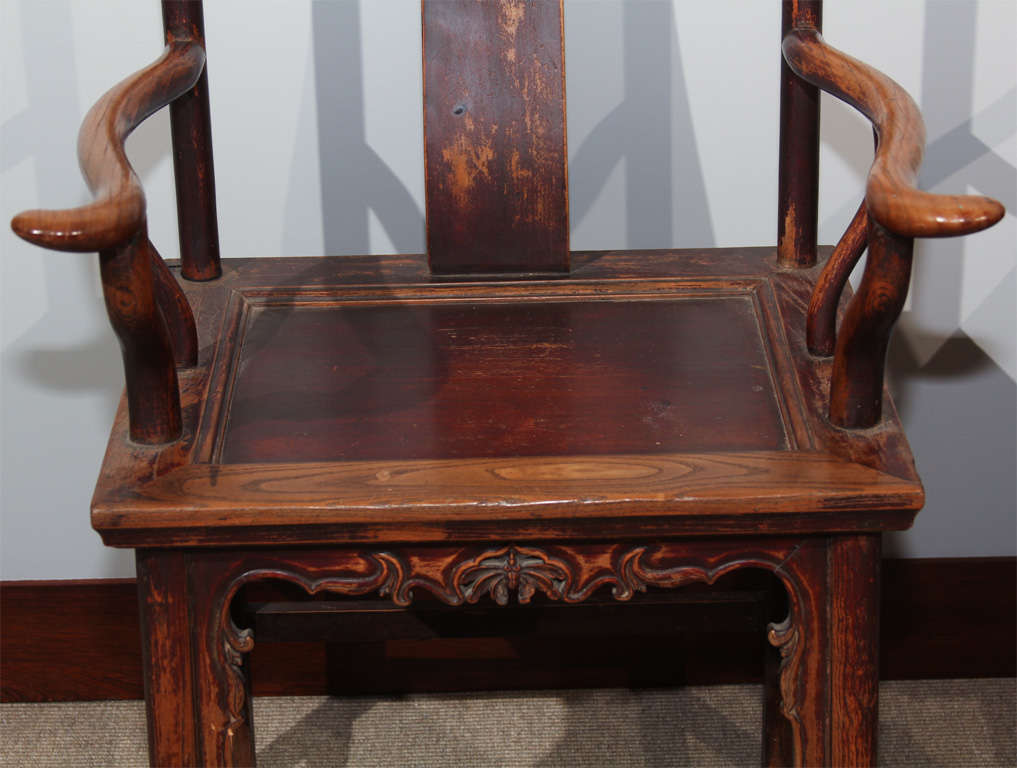 Pair of Chinese Carved Yolk Back Arm Chairs 1