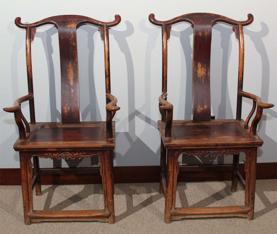 Pair of Chinese Carved Yolk Back Arm Chairs 4