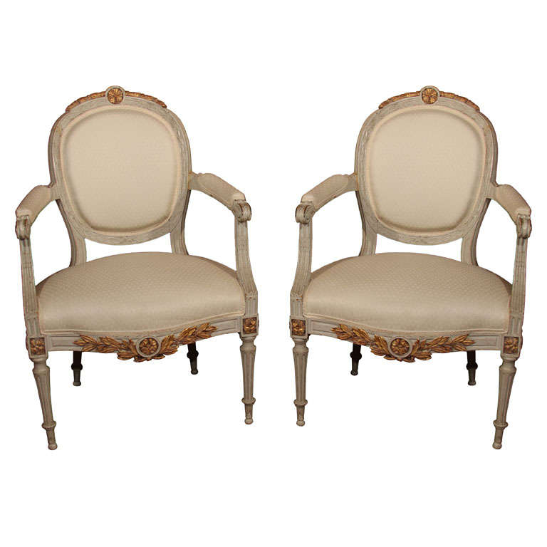 Pair of French Louis XVI Arm Chairs For Sale