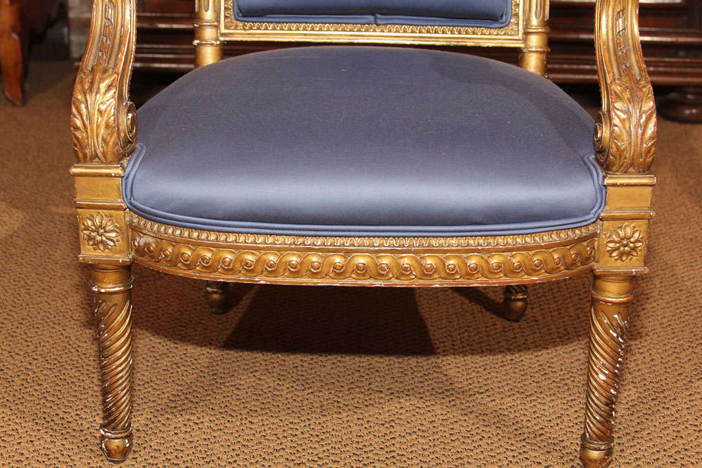 Pair of French Gilt Napoleon III Style Armchairs For Sale 1