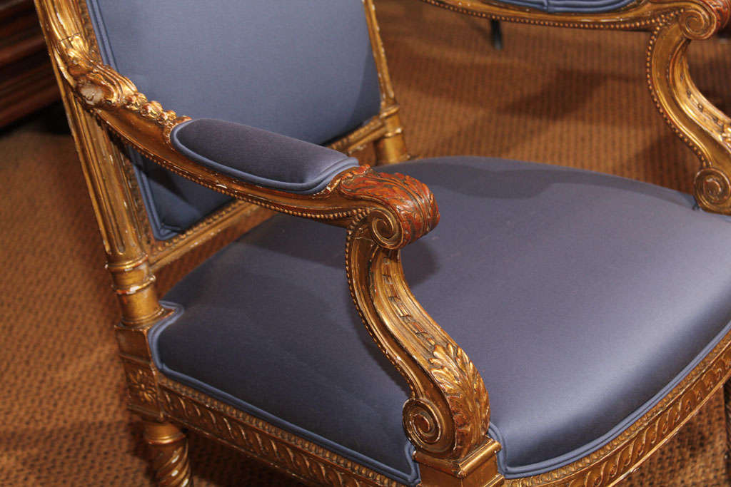Pair of French Gilt Napoleon III Style Armchairs For Sale 2
