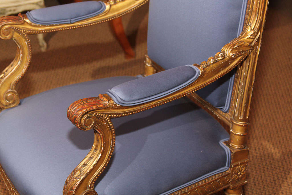 Pair of French Gilt Napoleon III Style Armchairs For Sale 3