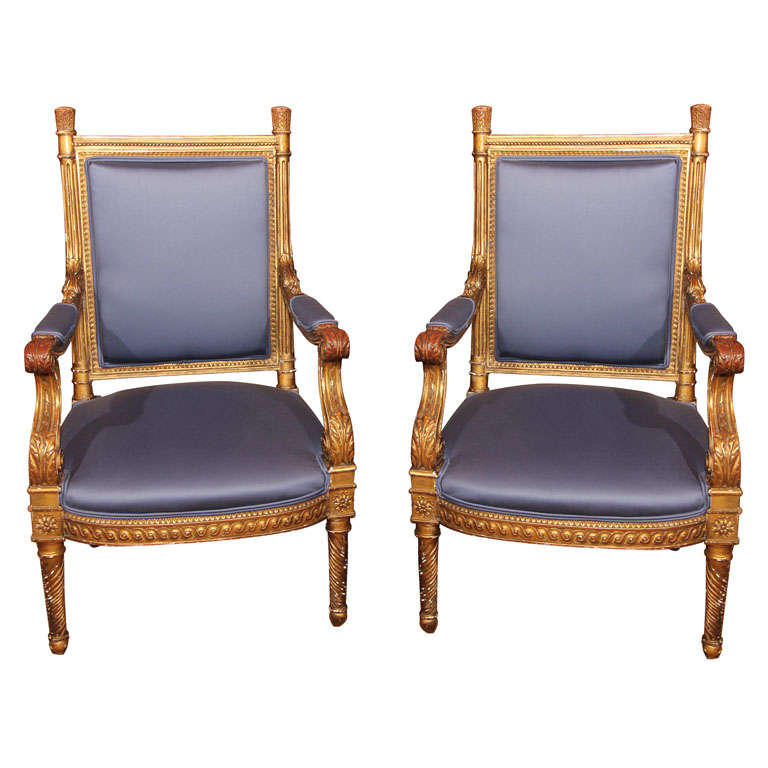 Pair of French Gilt Napoleon III Style Armchairs For Sale