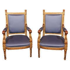 Pair of French Gilt Napoleon III Style Armchairs