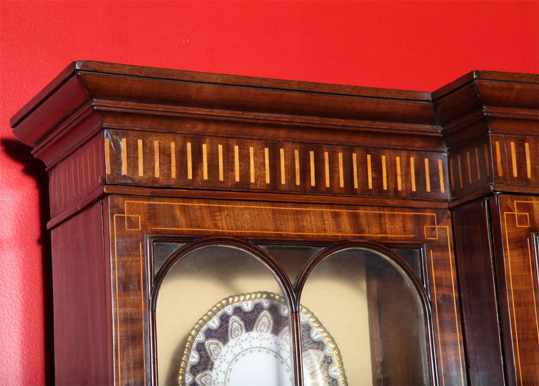 Scottish Mahogany and Boxwood Secretaire Breakfront Bookcase